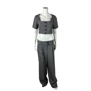 House of Harlow 1960 Matching Set Womens 10 Houndstooth Black Crop Top Wide Leg